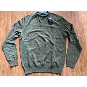 Ralph Lauren Polo Men's Green V-Neck Sweater (Medium)
